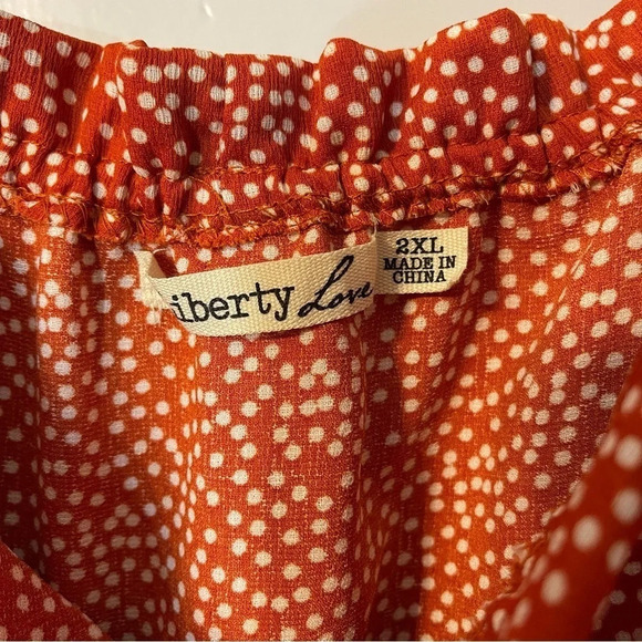 Liberty Love Burnt Orange Polka Dot Ruffled Off The Shoulder Midi knee Dress 2XL - Picture 4 of 9